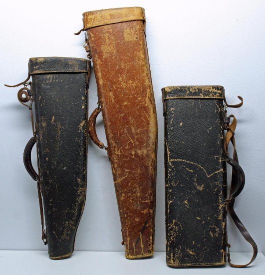 (3) Old Mutton Leg Type Leather Gun Cases, One has had the end glued