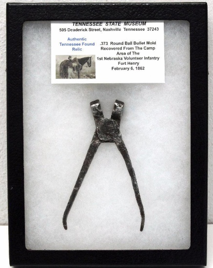 .373 Round Ball Bullet Mold Recovered from The Camp Area of the 1st Nebraska Volunteer Infantry,