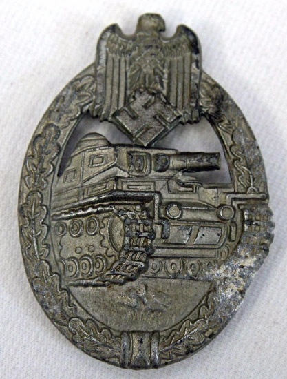 WWII German Nazi Panzer Unit Badge, Missing Pin on Back