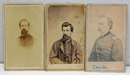(3) Cartes De Visite Cards - (2) Civil War Soldiers and (1) Gen. George A. Custer