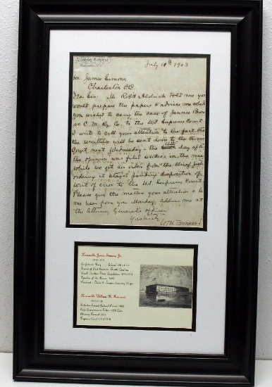 Framed Letter Dated July 10, 1903 to Honorable James Simmons, Jr., a Confederate Army Colonel