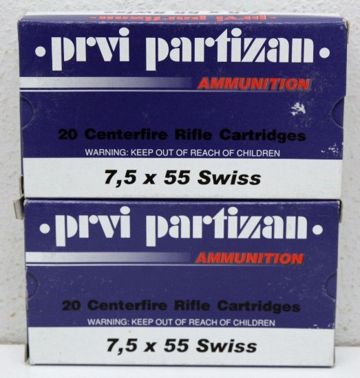 (2) Full Boxes PRVI Partizan 7.5x55 Swiss 174 gr. FMJ BT Cartridges