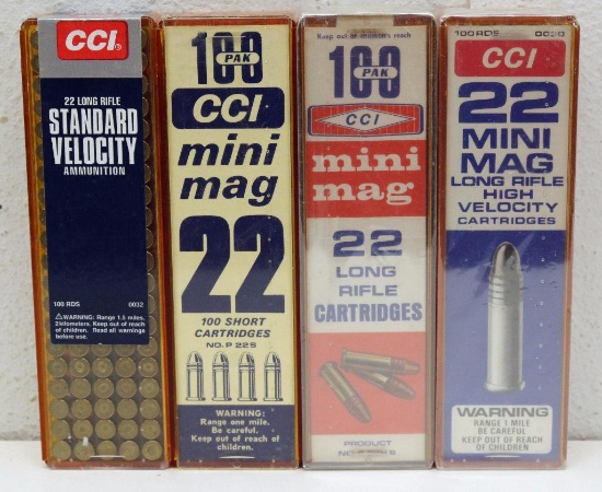 (4) Different Full 100 Packs CCI Cartridges - (3) .22 LR and (1) .22 Short