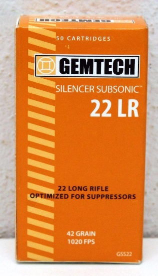 Full Box Gemtech Silencer SubSonic .22 LR 42 gr. Cartridges Optimized for Suppressors