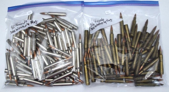 Bag of 80 Rounds .300 Weatherby Mag. Cartridges and Bag of 56 Rounds .300 Weatherby Mag. Cartridges