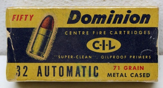 Full Vintage Box C-I-L Dominion .32 Automatic 71 gr. Cartridges