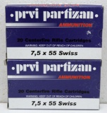 (2) Full Boxes PRVI Partizan 7.5x55 Swiss 174 gr. FMJ BT Cartridges