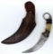 Karambit Custom Made Damascus Double Edge Knife w/Buffalo Horn and Camel Bone Handle and Tooled