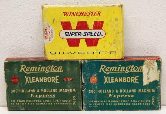 (2) Vintage Full and Correct Remington .300 H&H Magnum 220 gr. Cartridges and Full Box Mixed Rounds