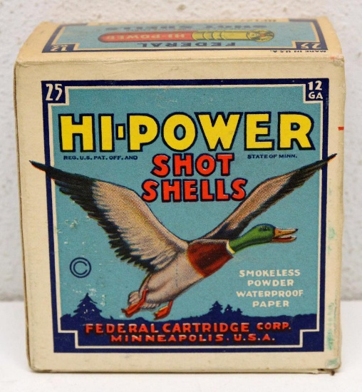 Full Vintage Box Federal Hi-Power 12 Ga. 2 3/4" 6 Shot Shotgun Shells