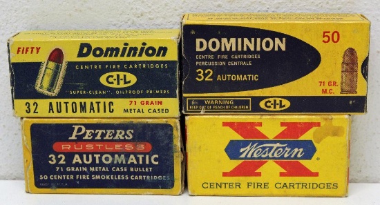 (2) Vintage Full and Correct Boxes .32 Automatic Cartridges - (1) C-I-L Dominion and (1) Western and