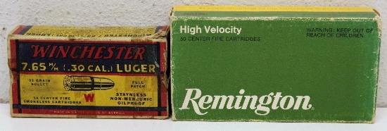 Full and Correct Vintage Box Winchester 7.65 mm .30 Cal. Luger and Full and Correct Box Remington