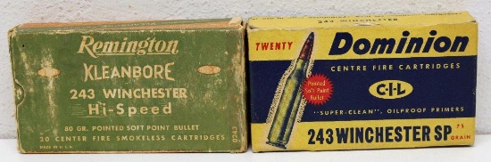 Full and Correct Box Remington .243 Win. 80 gr. SP Cartridges and Vintage Full Box C-I-L Dominion