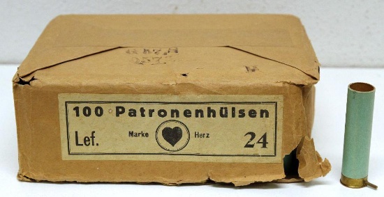 Full Box 100 German Patronenhulsen 24 Ga. Pin Fire Shotgun Shells, Head Stamp Reads 'RWS with 2