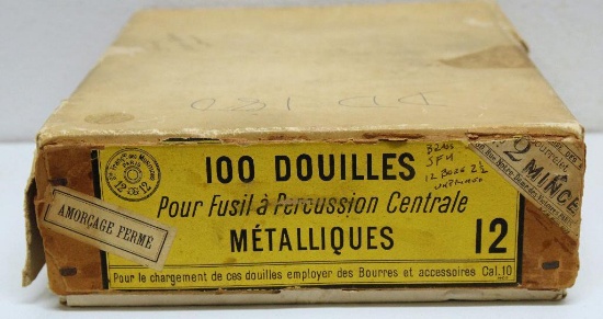 Full Box 100 French All Brass 12 Ga. Shotgun Shells, Unprimed Brass, Made in Paris, France Early
