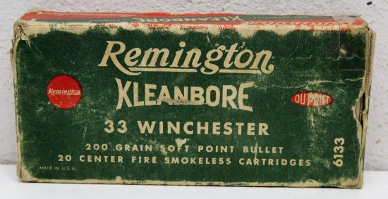 Full Vintage Box Remington .33 Winchester 200 gr. Cartridges, Box has some Wear and Damage