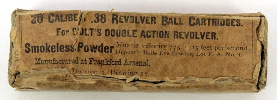 Full Vintage Box Dated May 12, 1913 Frankford Arsenal .38 Revolver Ball Cartridges for Colt's Double