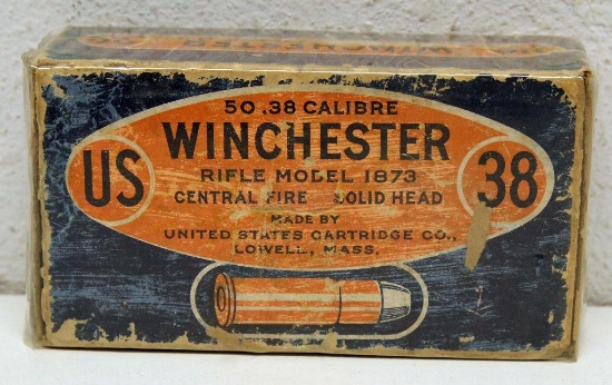 Full Vintage Two Piece Box U.S. Cartridge Co. .38 Winchester Cartridges for Rifle Model 1873, Some