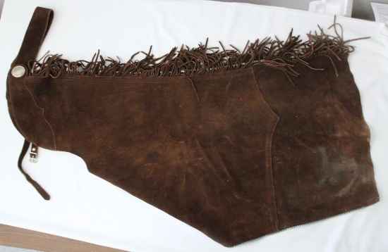 Leather Cowboy Work Chaps w/Leather Fringe