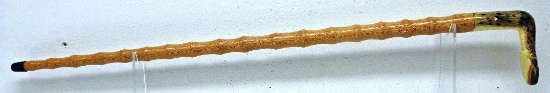 1960's Folk Art Bamboo Wooden Cane w/Hand Carved Snake Head, Small Chip in Paint