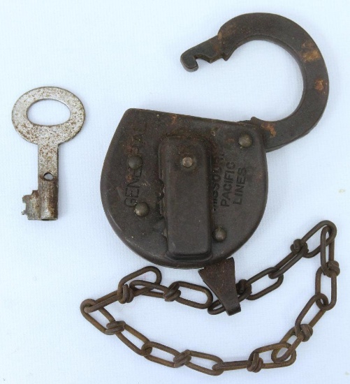 General Railroad Lock w/Key, Lock Marked 'Missouri Pacific Lines'