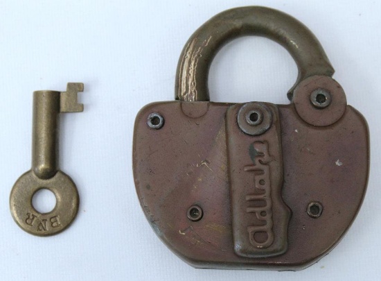 Adlake Brass Railroad Lock w/Key Marked 'UPRR No. 1 Switch' Union Pacific Railroad, Brass Key Marked