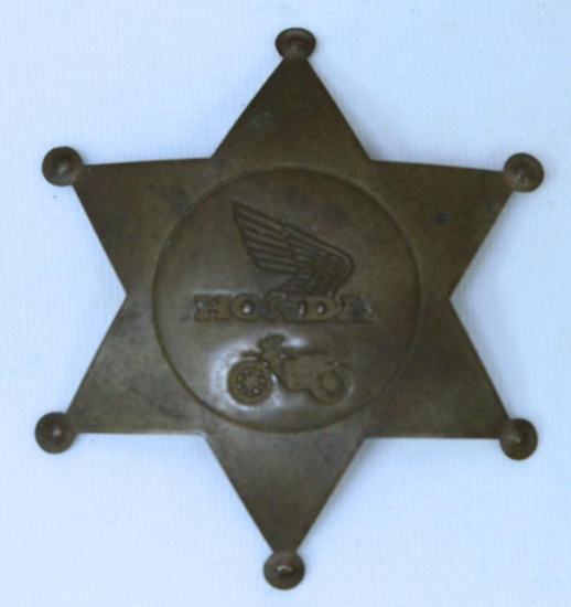 Vintage Brass Sheriff's Badge w/Honda Motorcycle Advertising