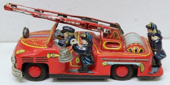 Tin Friction Toy Ladder Fire Truck, Nice Paint