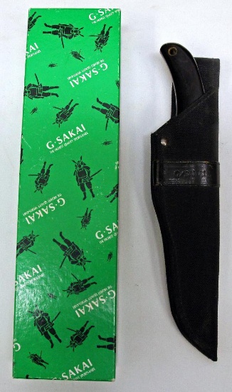1989 G Sakai Game Hunter Fixed Blade Knife w/Sheath, Like New in Box 5" Blade, 9 3/4" Overall