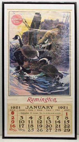 1921 Remington-UMC Framed Calendar, Frame 17" x 31 1/2"