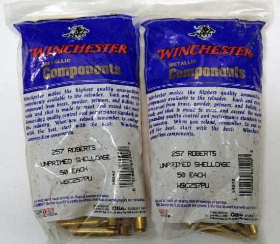 100 Rounds Winchester New Brass .257 Roberts Cartridge Cases for Reloading