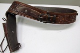 Hand Tooled Leather Gun Rig, Holster and Cartridge Belt, Size 44-46