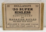 Full Vintage Sealed Two Piece Box of 10 Holland & Holland .30 Super Rimless 220 gr. Cartridges for