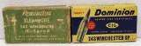 Full and Correct Box Remington .243 Win. 80 gr. SP Cartridges and Vintage Full Box C-I-L Dominion