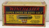 Full Vintage Box Winchester .38 Auto Colt 130 gr. Cartridges