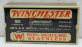 Full Vintage Box Winchester Non-Mercuric Staynless .38 S&W Special 148 gr. Cartridges