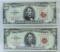 (2) 1963 $5 Red Seal U.S. Notes