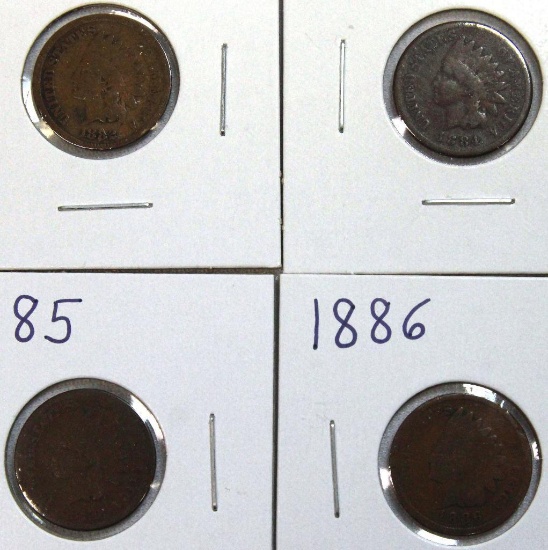 1882,1884,1885,1886 Indian Head Cents