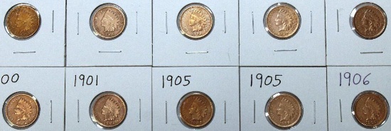 (2) 1898, (2) 1899, (2) 1900, 1901, (2) 1905, 1906 Indian Head Cents, Some Cleaned