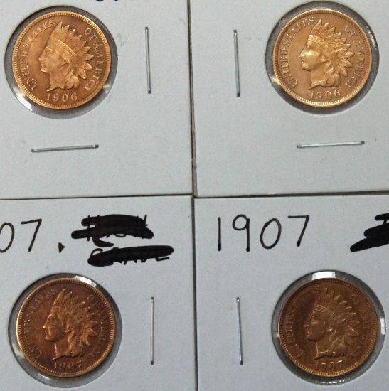 (2) 1906, (2) 1907 Indian Head Cents