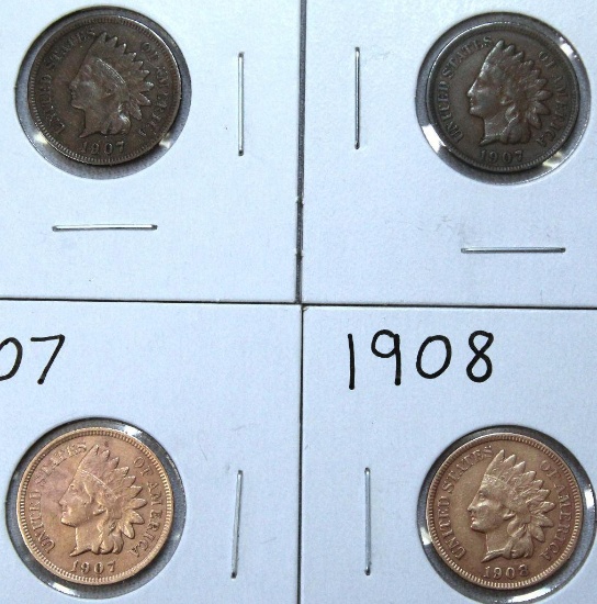 (3) 1907, 1908 Indian Head Cents