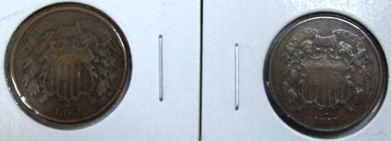 1864, 1867 Two Cent Pieces