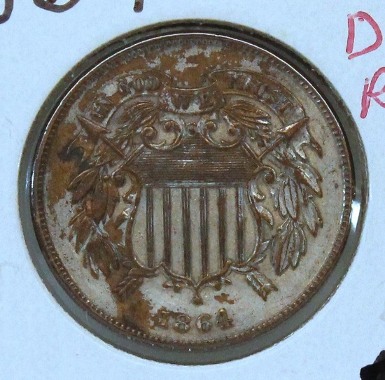 1864 Two Cent Piece, Complete Rotated Die