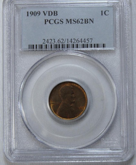 1909 VDB Wheat Cent Slabbed PCGS MS 62 BN