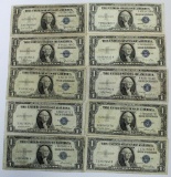 (10) 1935 $1 Blue Seal Silver Certificates