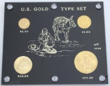 U.S. Gold Type Set 4 Gold Coins Includes 1929 $2.50 Indian Gold, 1908 $5 Indian Gold, 1915 $10