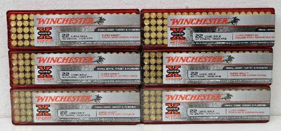 (6) Full Boxes of 100 Winchester Super-X .22 LR, (5) Boxes 40 gr. and (1) Box 37 gr.