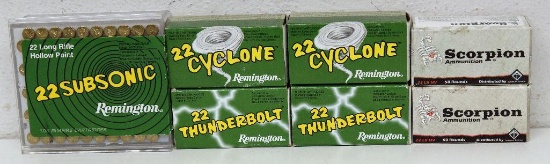 (2) Full Boxes of 50 Remington Thunderbolt .22 LR, (2) Full Boxes of 50 Remington Cyclone .22 LR,