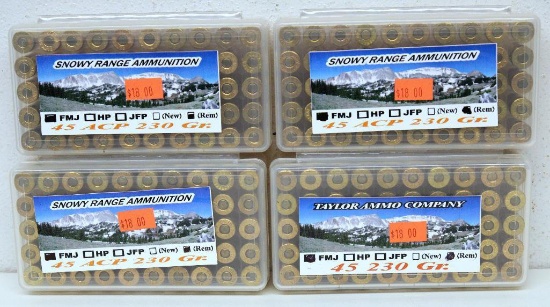 (4) Full Boxes Snowy Range Ammunition Remanufactured .45 ACP 230 gr. Cartridges