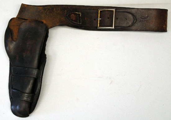 Old Double Loop Leather Holster Rig for 5 1/2" Colt Single Action Army, Belt Marked 'Hunter 158-Med'